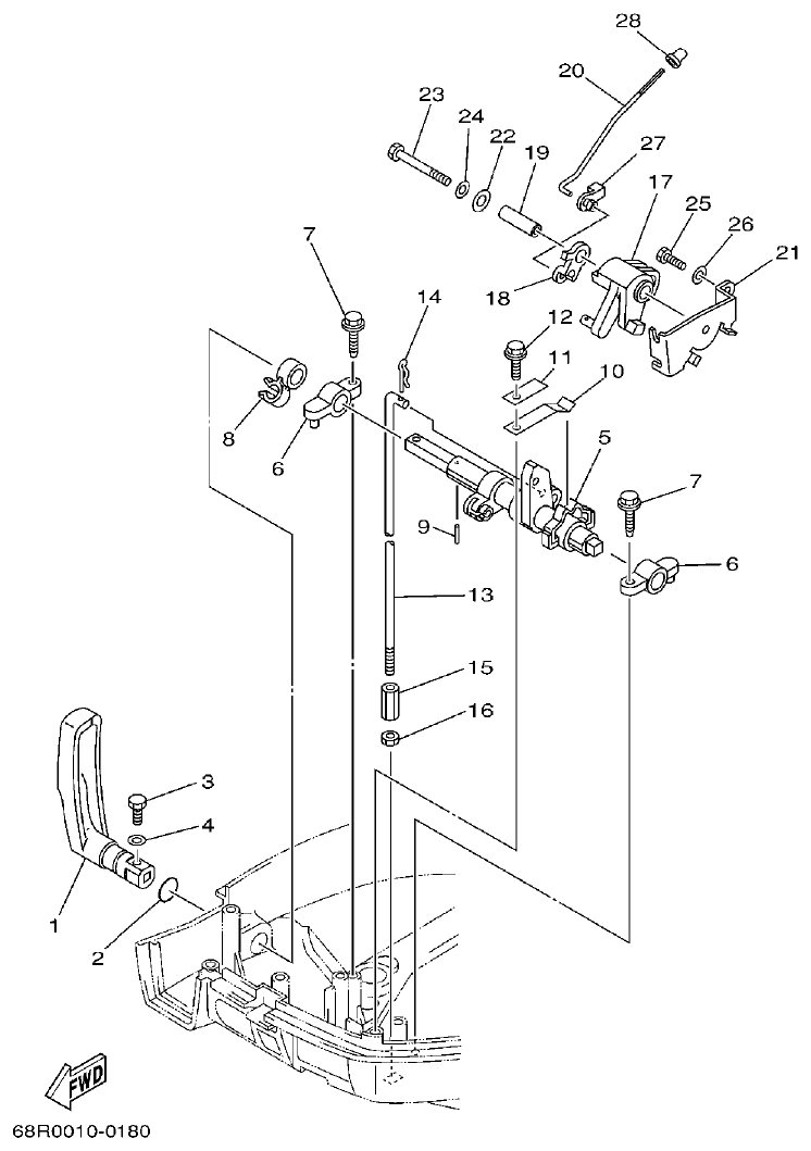 Yamaha F6A, F6B, F8C CONTROL parts diagram